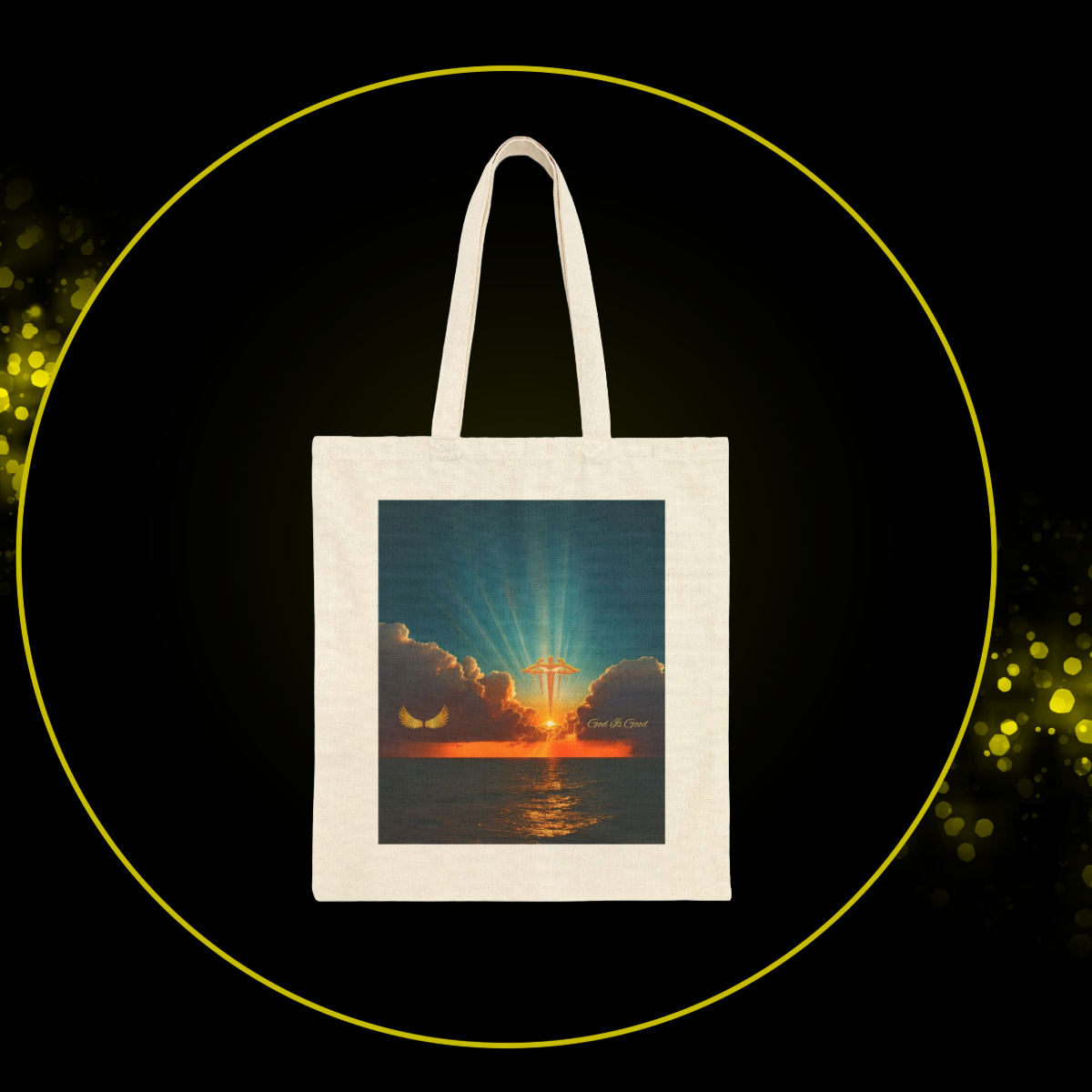 Inspirational | God Is Good | ChosenAngel | Sunset Cross Canvas Tote Bag | Eco-Friendly Shopping Bag | Inspirational Gift | Beach Tote | Christain Tote