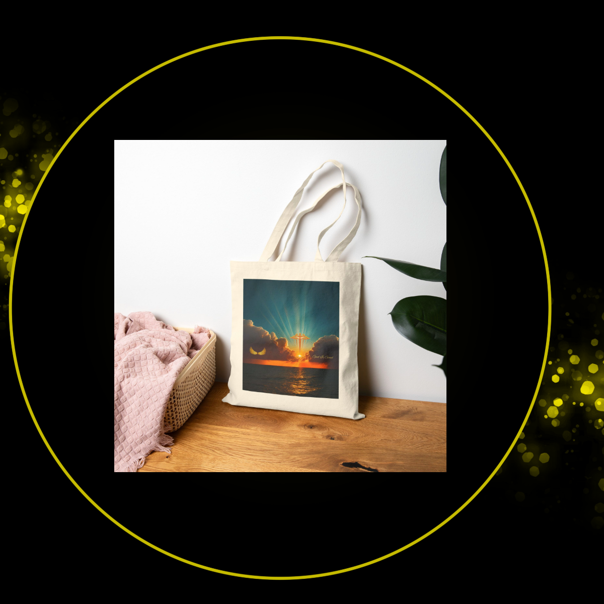 Inspirational | God Is Good | ChosenAngel | Sunset Cross Canvas Tote Bag | Eco-Friendly Shopping Bag | Inspirational Gift | Beach Tote | Christain Tote