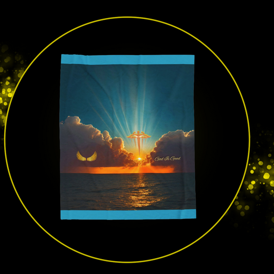 Sunset Serenity Velveteen Plush Blanket | God Is Good | ChosenAngel | Cozy Gift for Home | Perfect for Relaxation | Inspirational Decor |