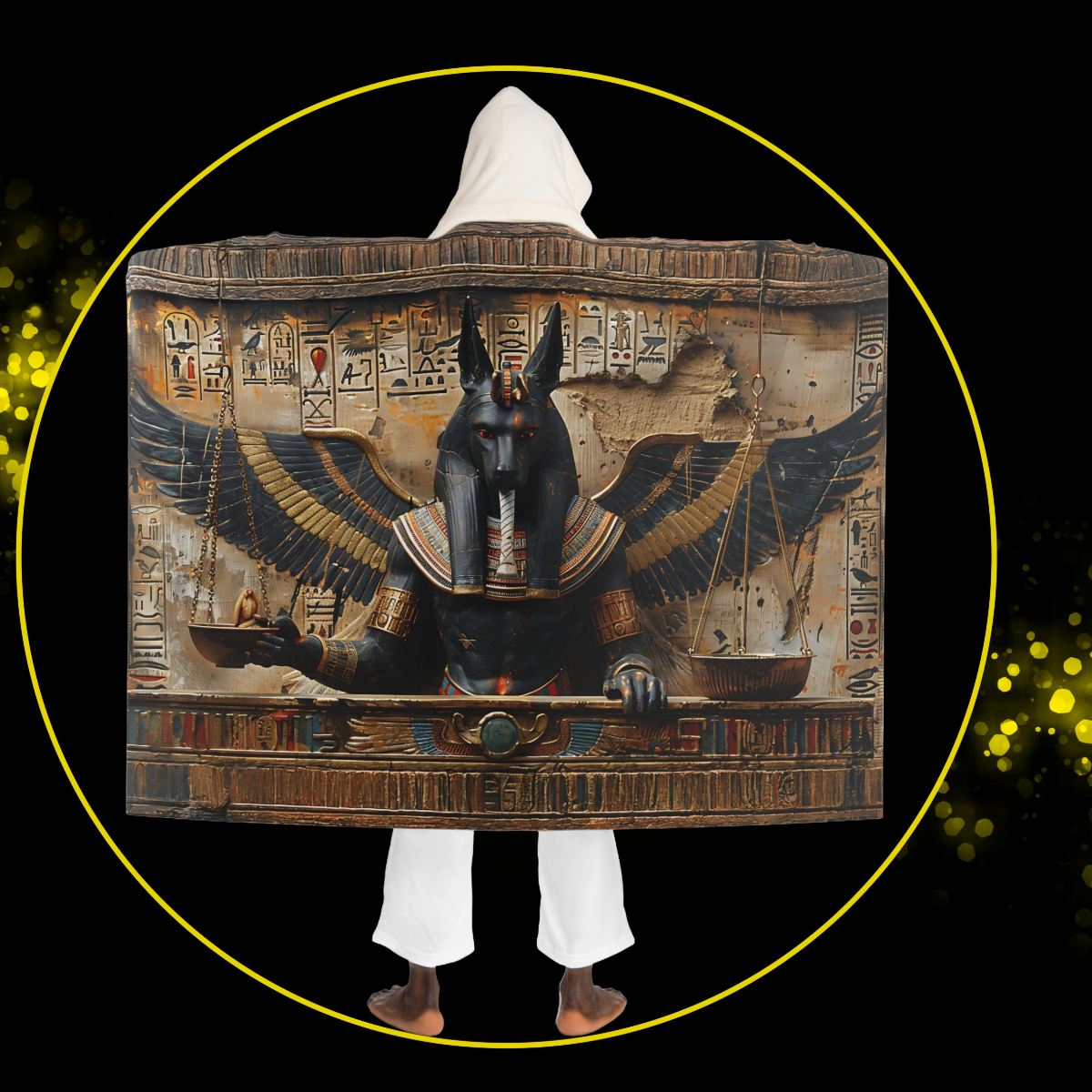 Anubis Hooded Sherpa Fleece Blanket | Ancient Kemet | Throw for Home | Warm Wearable Blanket | Gift for Friends & Family