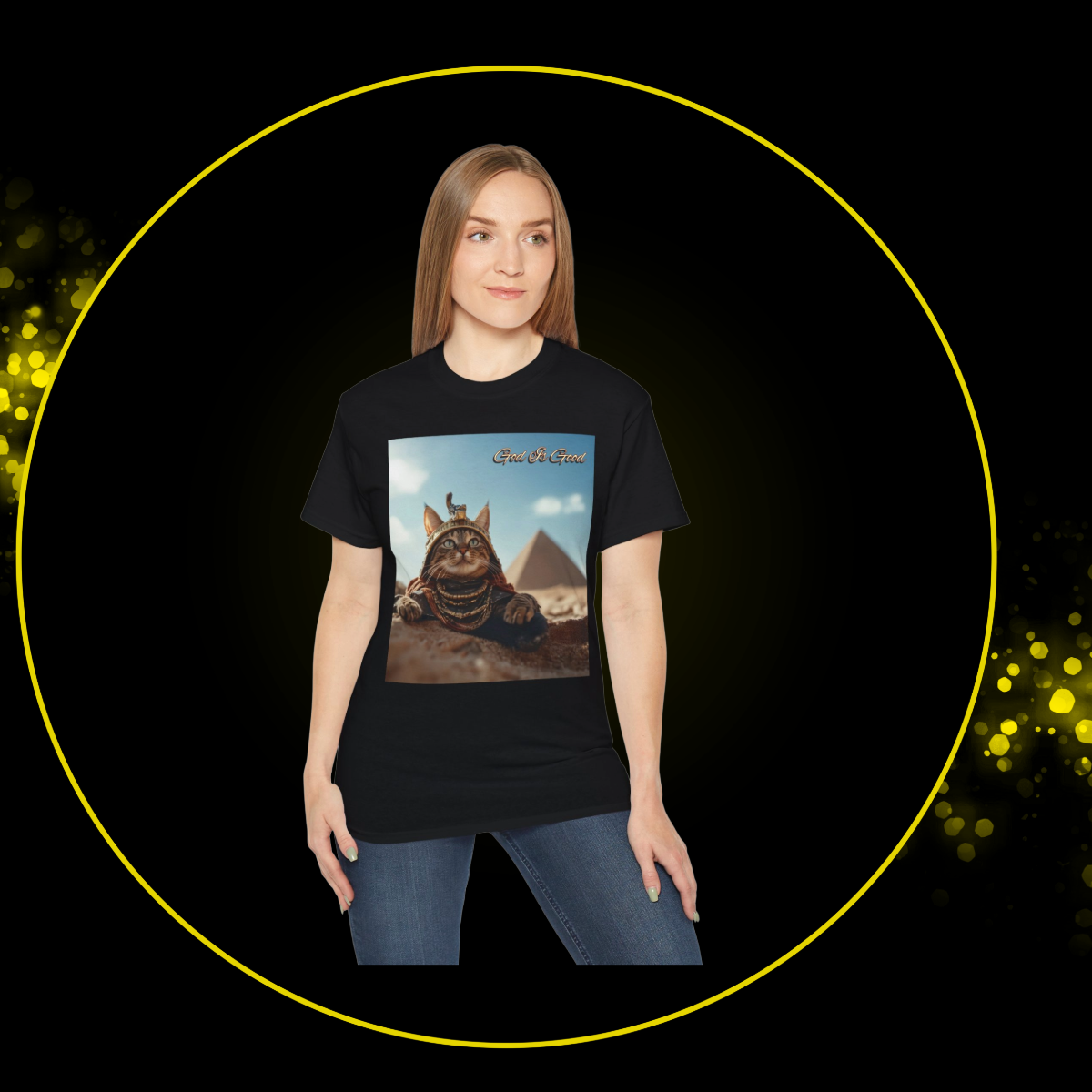Unisex Cat Adventure Tee | Ancient Kemet | Pyramids of Giza | Bastet | Gift for Cat Lovers | Cool Streetwear | Unique Graphic Unisex Crew Tshirt | Perfect for Casual Wear | Apparel | God Is Good