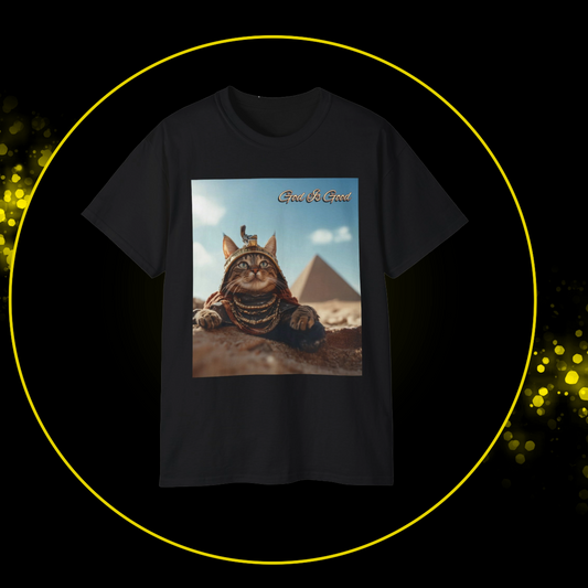 Unisex Cat Adventure Tee | Ancient Kemet | Pyramids of Giza | Bastet | Gift for Cat Lovers | Cool Streetwear | Unique Graphic Unisex Crew Tshirt | Perfect for Casual Wear | Apparel | God Is Good
