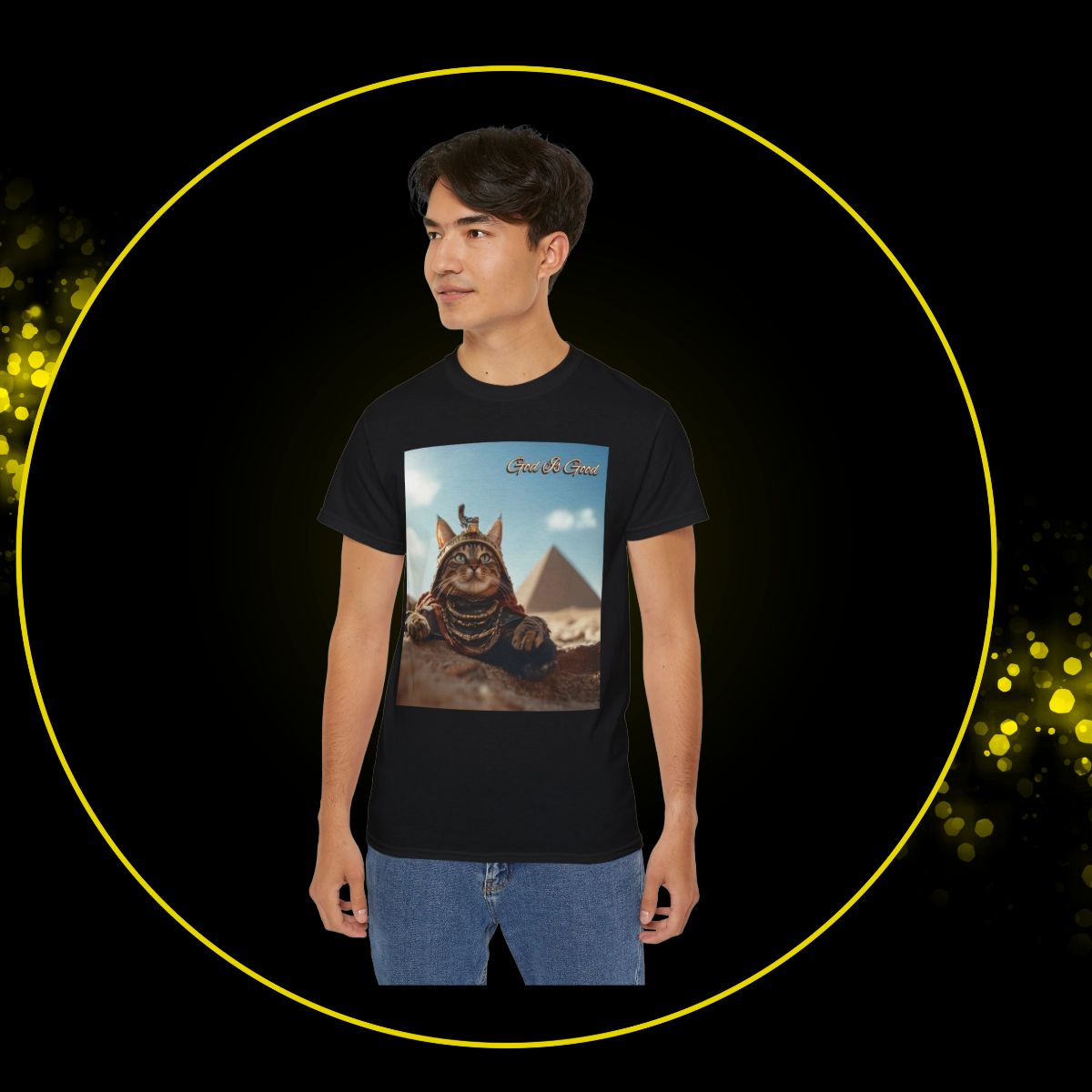 Unisex Cat Adventure Tee | Ancient Kemet | Pyramids of Giza | Bastet | Gift for Cat Lovers | Cool Streetwear | Unique Graphic Unisex Crew Tshirt | Perfect for Casual Wear | Apparel | God Is Good