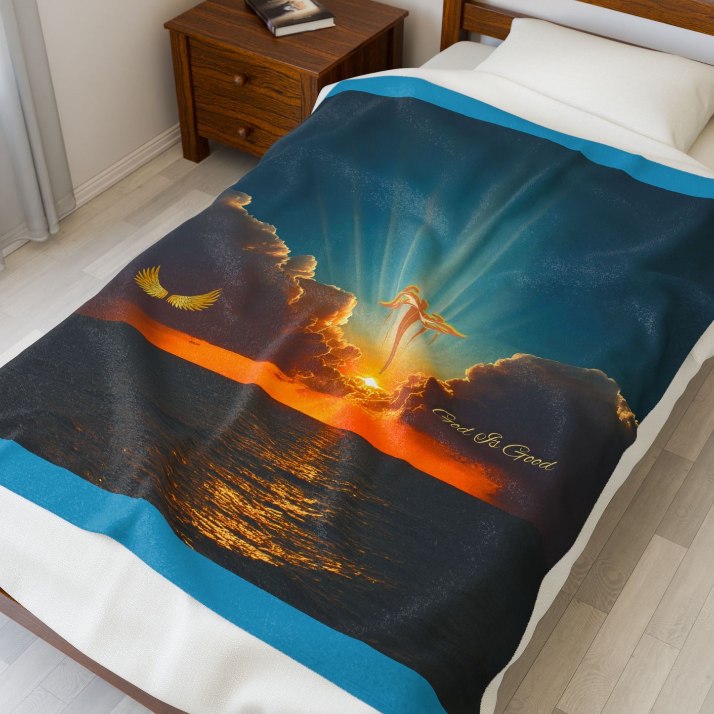 Sunset Serenity Velveteen Plush Blanket | God Is Good | ChosenAngel | Cozy Gift for Home | Perfect for Relaxation | Inspirational Decor |